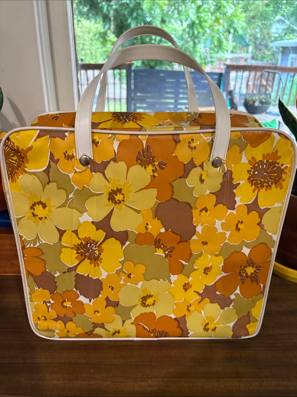 Vintage Floral Tote Bag in Yellow and Brown